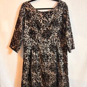 Vintage Black Velvet- Patterned Dress